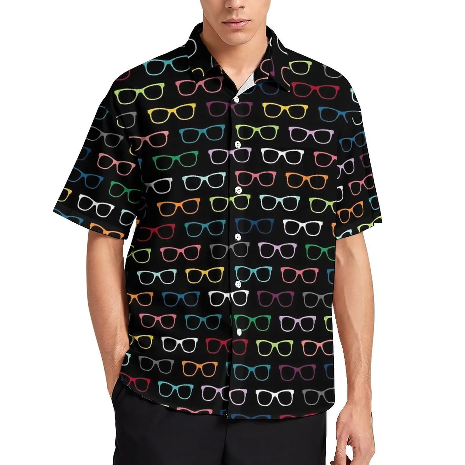 

Colorful Print Casual Shirt Eyeglasses Print Beach Loose Shirt Hawaiian Streetwear Blouses Short Sleeve Design Oversize Clothing