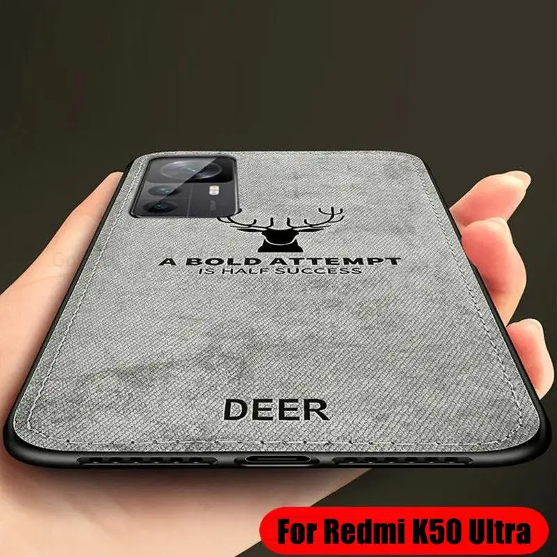 

For Redmi K50 Ultra Fabric Cloth Texture Phone Case For Redmi K50 Gaming K40 K30 K50 Pro Deer Elk Crossbody Lanyard Strap Cover