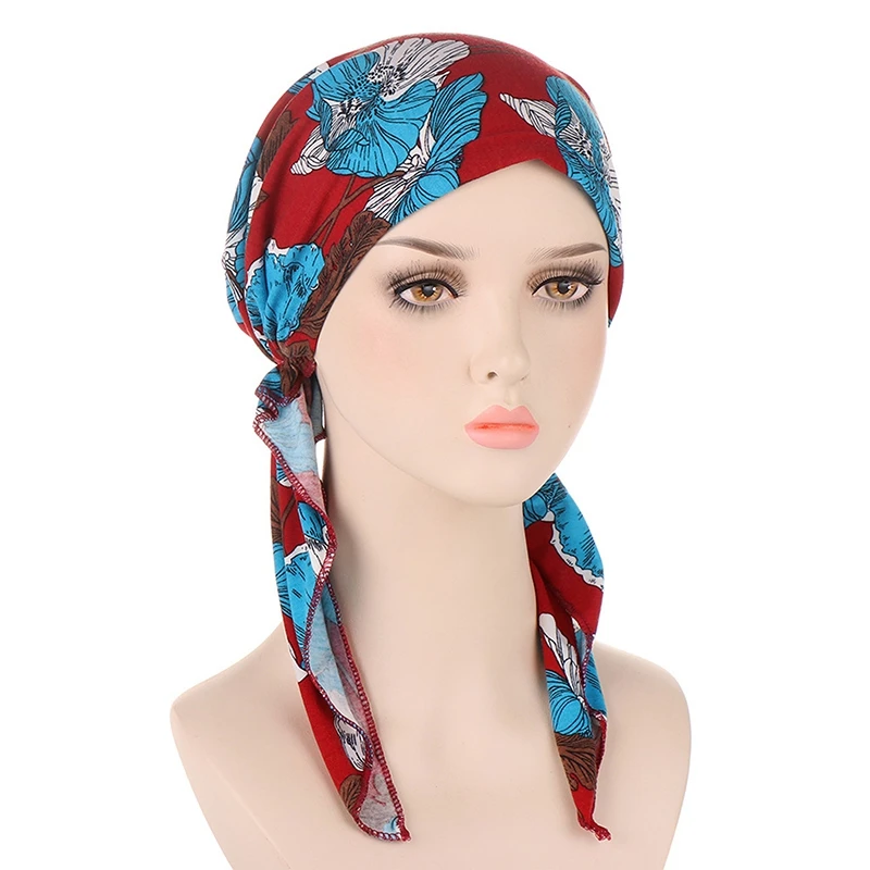 

Muslim Women Head Scarf Hijab Chemo Cap Turban Pre-Tied Headwear Bandana Cancer Hair Loss Headscarf Head Wrap Stretch Hat Hijabs
