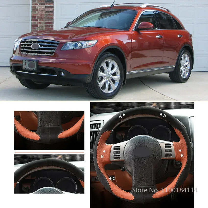 

Hand-stitched Black Suede Brown Leather Steering Wheel Cover For infiniti FX35
