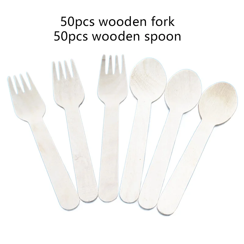 

50 Шт. Одноразовые Деревянные Вилки, Набор Ложек Для Пикника, Вечеринки, Ужина, Десерта, Портативная Кухонная Утварь