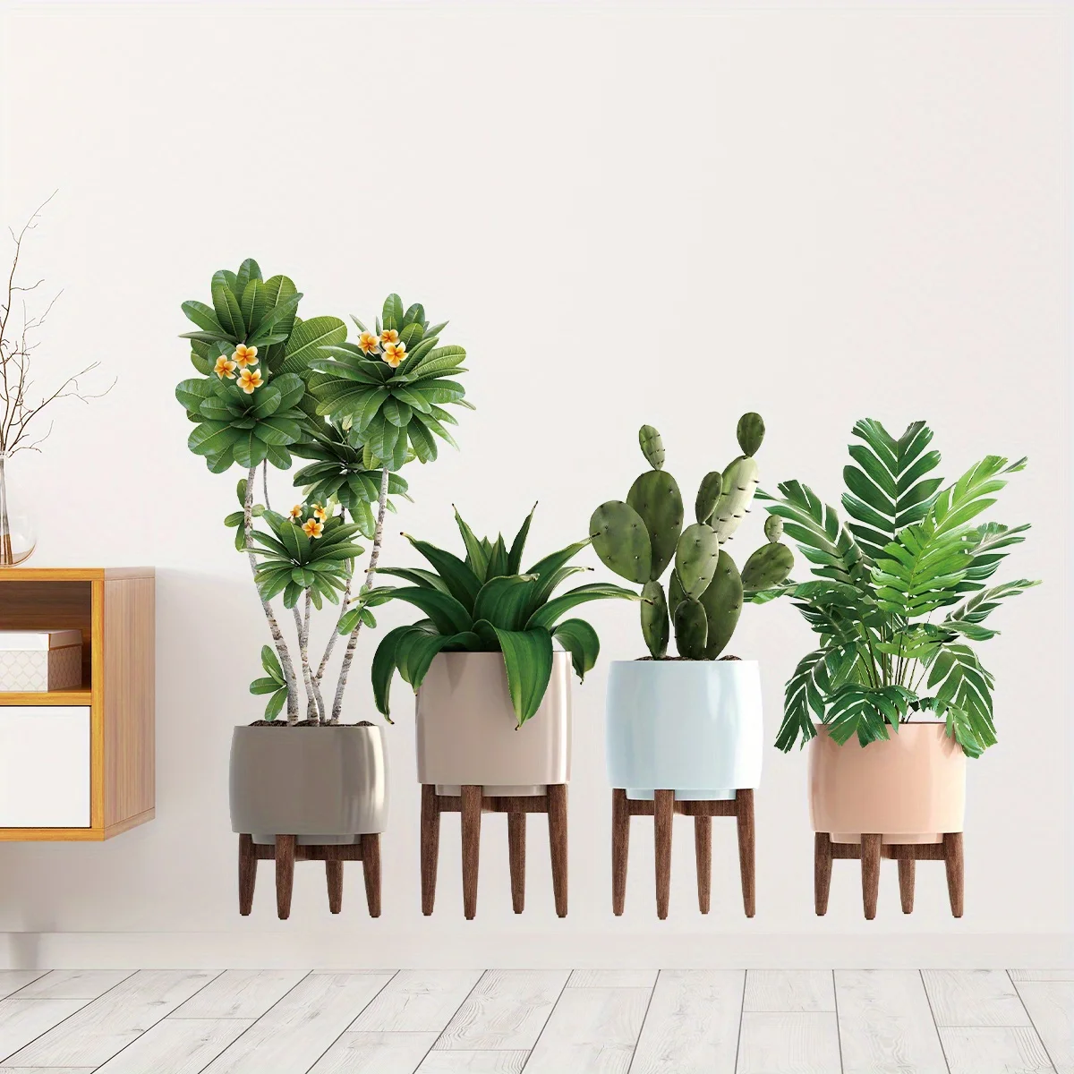 Aquatint Имитация Цветочного Горшка Кактуса Зеленые Растения Наклейки На Стену Для