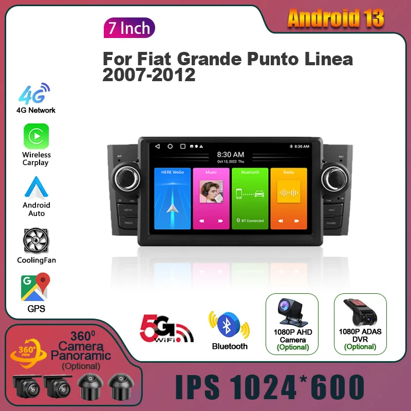 Ручная коробка передач для Fiat Grande Punto Linea 2007-2012 Android 13 GPS 4G автомобильный
