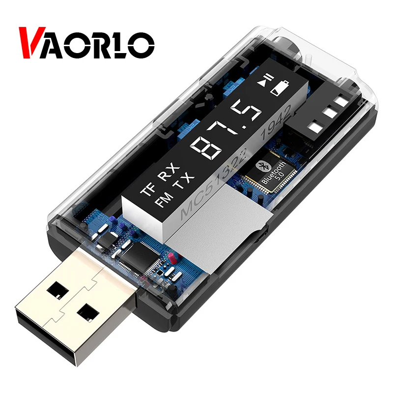 VAORLO FM Transmitter Receiver Bluetooth 5.0 Adapter AUX USB For TF Card MP3 Player Home Stereo TV PC Cell Phone Headphones Car