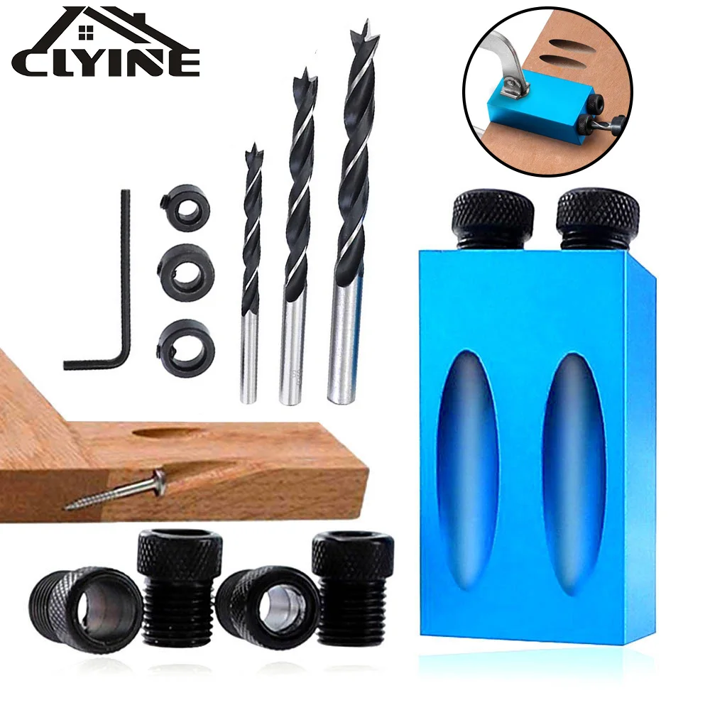 

Pocket Hole Jig Kit 15 Degrees Dowel Drill Bits Joinery Jig Kit Carpenters Oblique Hole Locator Guide Joint Angle Locator Tools