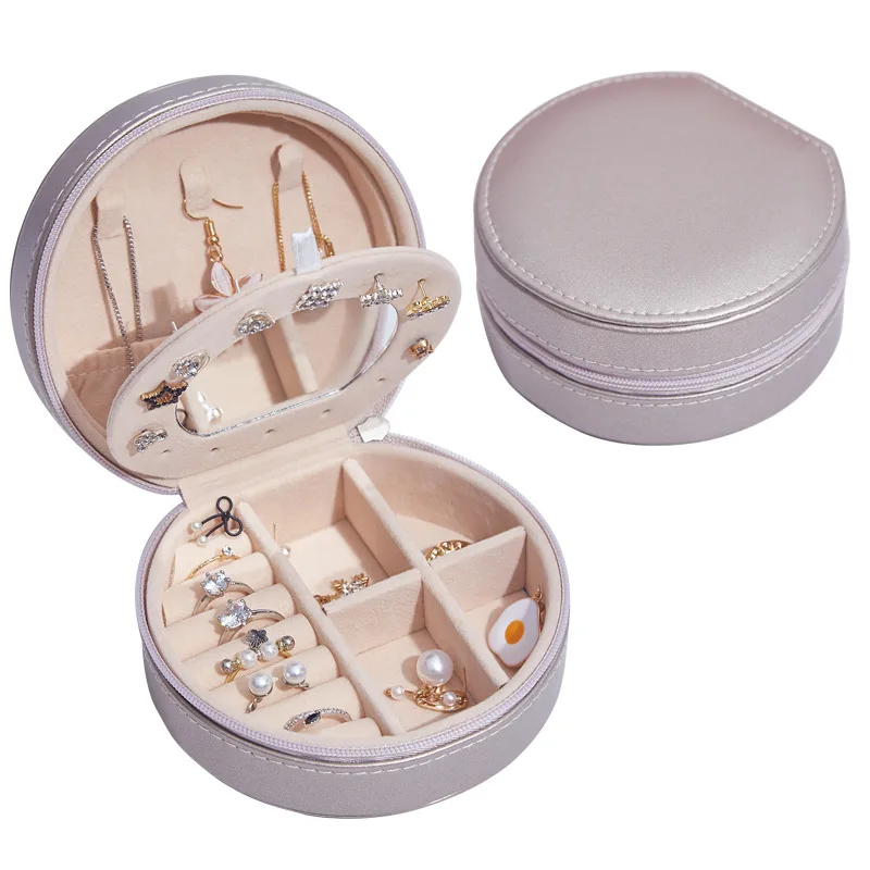 

New round jewelry box earrings creative multilayer portable jewelry storage box earrings earrings ring jewelry box