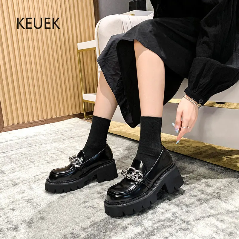 

Туфли женские на высоком каблуке, Повседневные Дышащие лоферы, вечерние классические мокасины для танцев, кожаная обувь на платформе, 03B