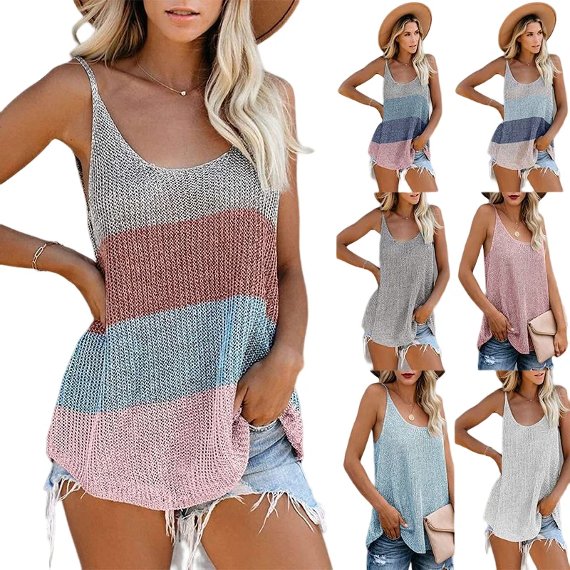 

Women Knitted Vests 2022 Summer New Round Neck Sling Tank Tops Breathable Loose Comfortable Sleeveless Ladies Clothes Trend