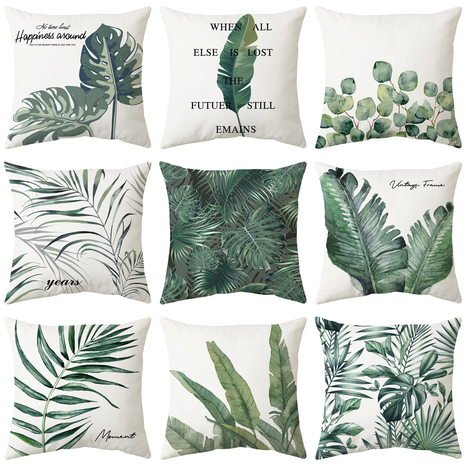 

Tropical Plant Green Leaf Pillow Case 45*45cm Polyester Cushion Cover Home Decoration Throw Pillow Case Chair Sofa Pillowcase