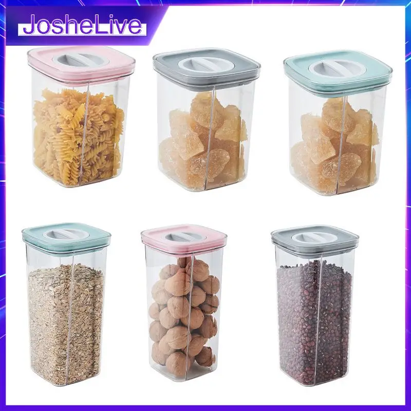 

Kitchen Tool Food Storage Box Square Sealed Jar Nut Snack Organizer Container Transparent Sealed Cans Plastic Kitchen Organizer