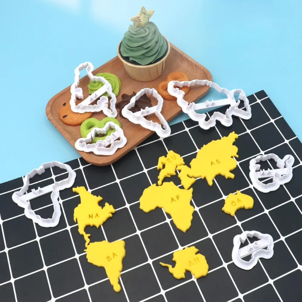 

Seven Continents Shape Cookie Cutters 3D Plastic World Map Biscuit Mold Cookie Stamp DIY Fondant Cake Mould Pastry Baking Tool