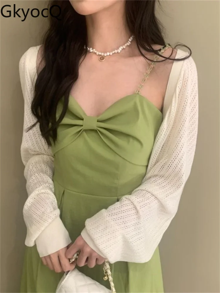 

Женское облегающее платье GkyocQ, зеленое платье на бретельках с бантом, однотонное элегантное пикантное облегающее платье в Корейском стиле, ...