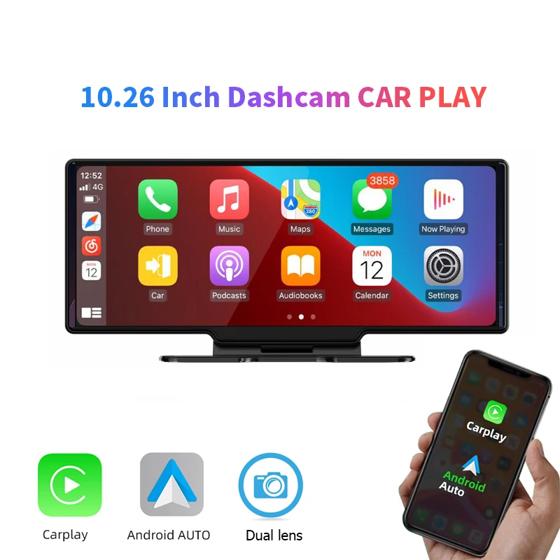

10.26inch Apple CarPlay Bluetooth Android Auto Dash Camera Car DVRs Dual Lens 4K+1080P Video Recorder GPS track monitor