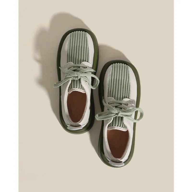 

2022 Spring and Autumn Fashion Thick-soled Color Matching Leather Shoes Women's Casual All-match Thick-soled Shoes Women