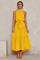 summer long dress polka dot casual dresses black sexy halter strapless new 2022 yellow sundress vacation clothes for women