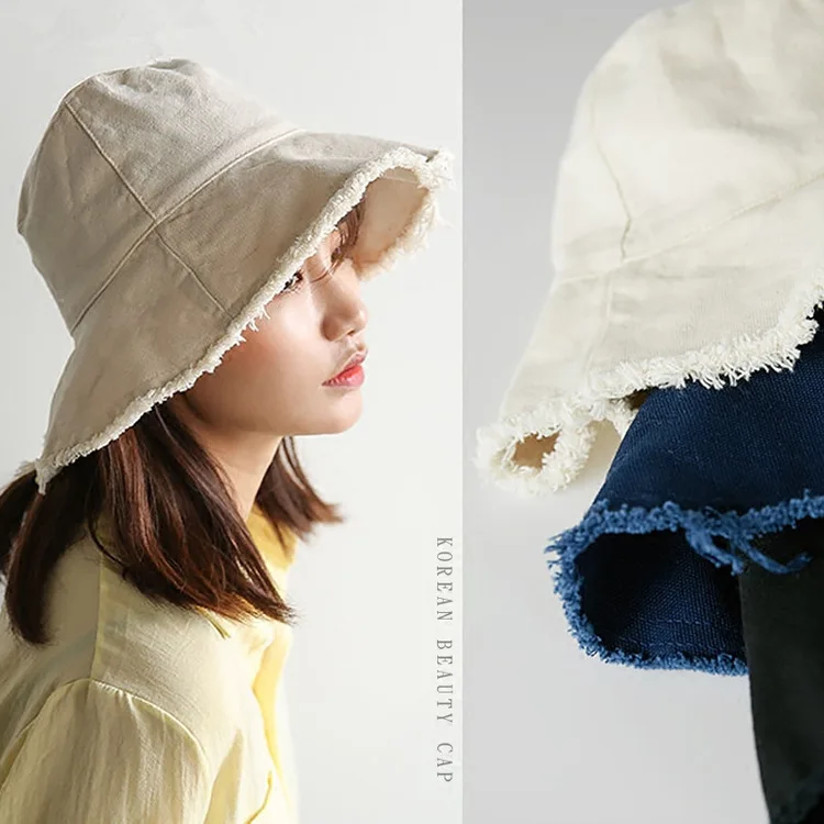 Fisherman's Cap Female Hair Edge Cowboy Sun Hat Beach Hat Grinding Edge Basin Cap Washed Cloth Cap Free Shipping Lady Hat Summer