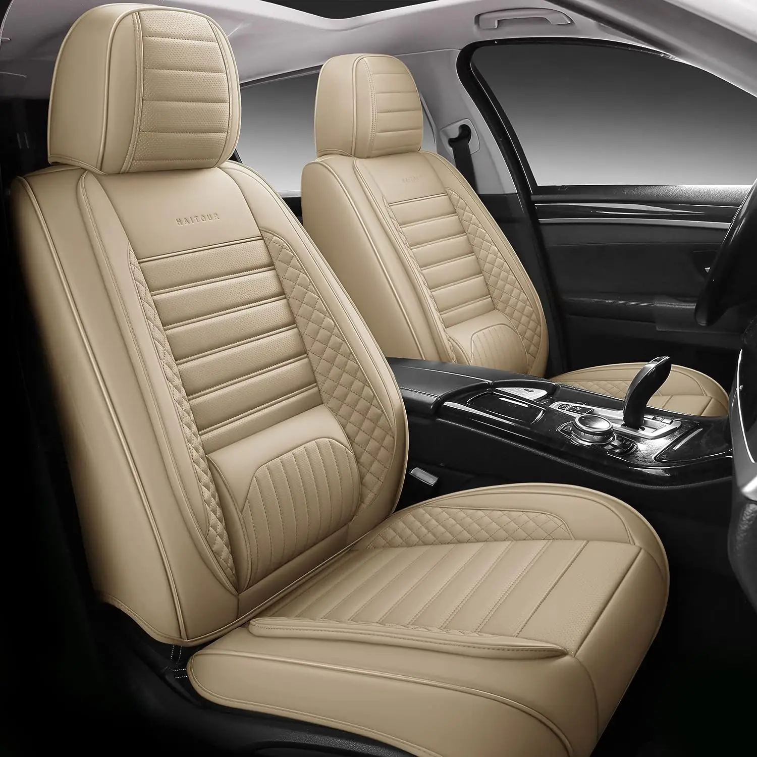 

Full Coverage Leather Car Seat Covers Full Set Universal Fit for Most Cars Sedans Trucks SUVs Waterproof Leatherette