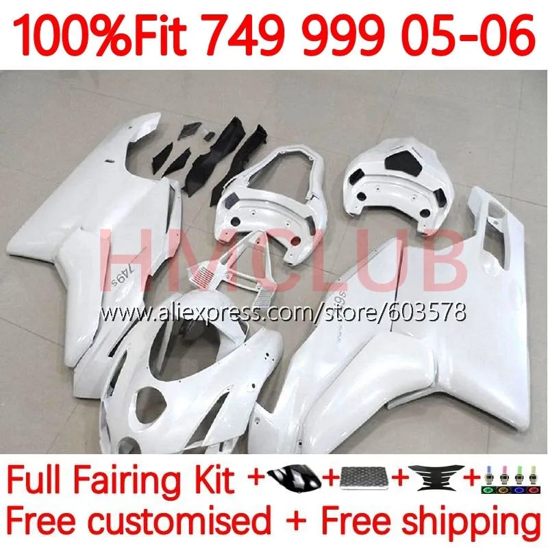 

Корпус инжектора для DUCATI 749 999 S R 749S 999 S 749R 999R 999 749 2005 2006 749-999 05 06, комплект обтекателей OEM 166No.38, белый глянцевый
