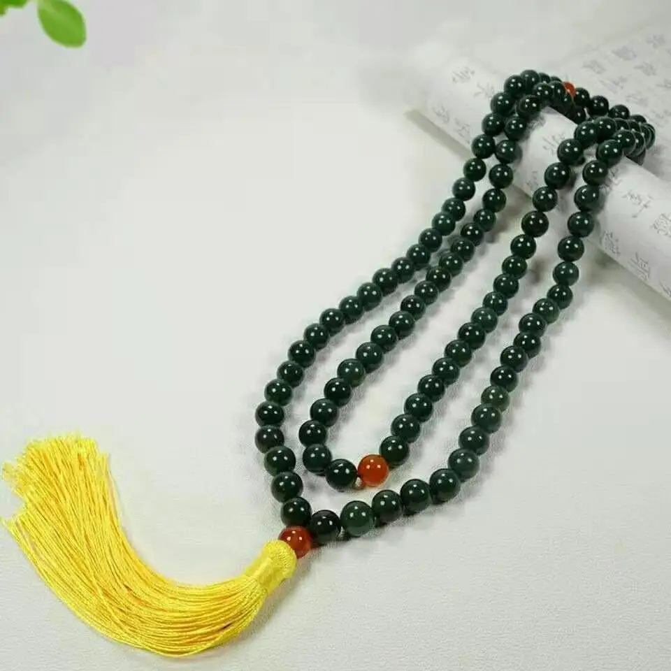 

Send Certificate 100% Real Green Jade Bracelet Men Women Healing Jewelry 108 Buddha Bead Mala Hetian Jade Lucky Amulet Bracelets