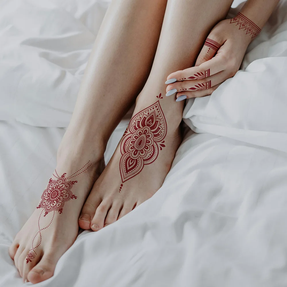 Темно-Бордовая татуировка хной для рук ног тела водостойкие Временные