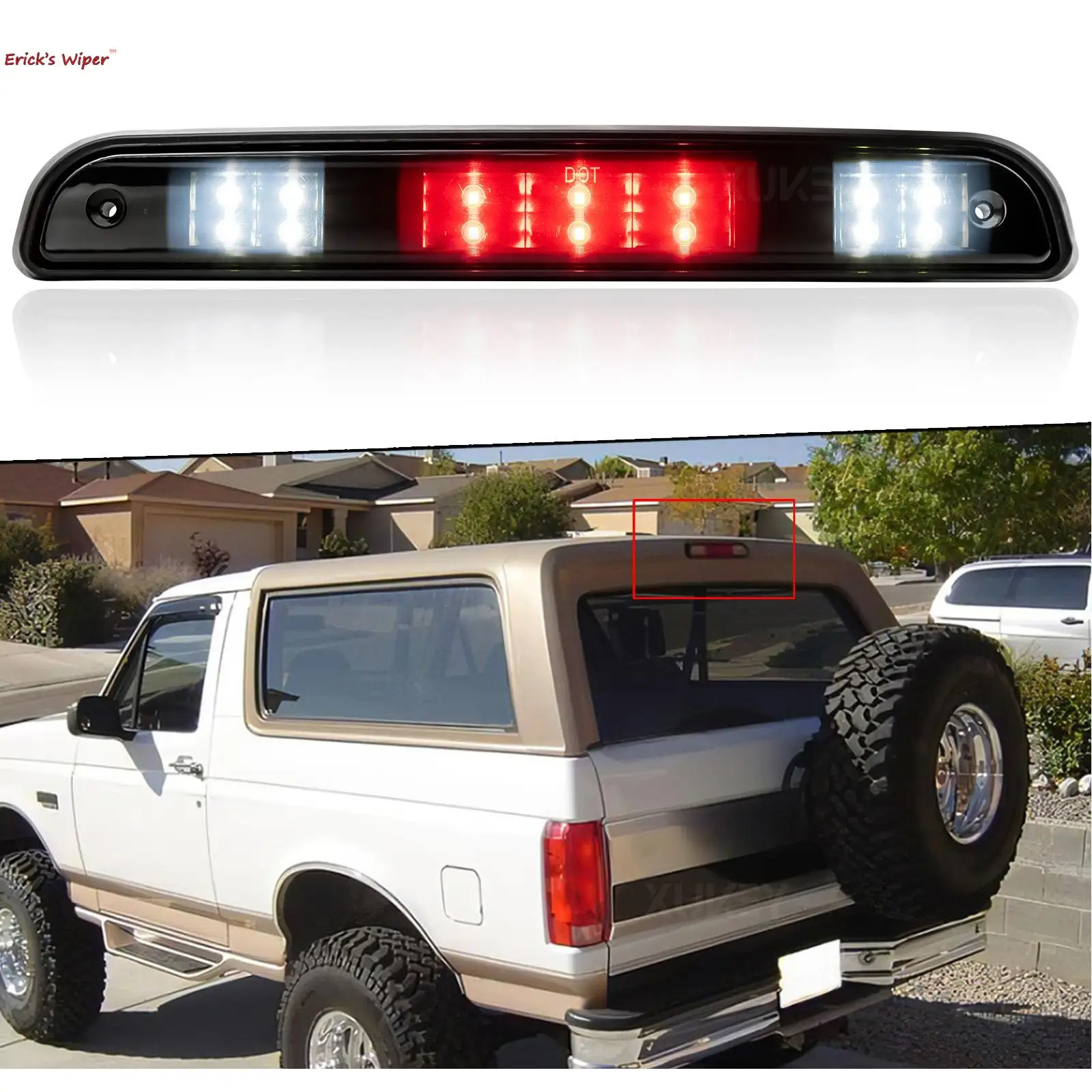 3rd Third Brake Light High Mount Stop Cargo Lamp Red White Top Roof Cabin Center LED For Ford F150 F250 F350 Bronco 1992-1996