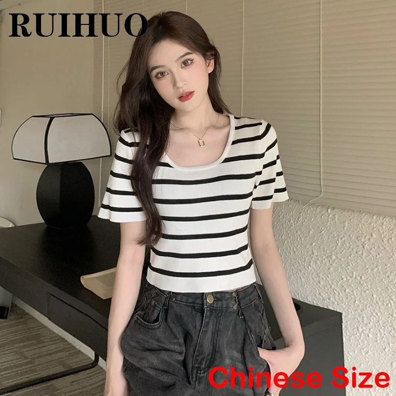 

RUIHUO полосатая футболка, Женский Топ, Забавные футболки, летние топы для женщин 2022, китайская фотография, Новые поступления