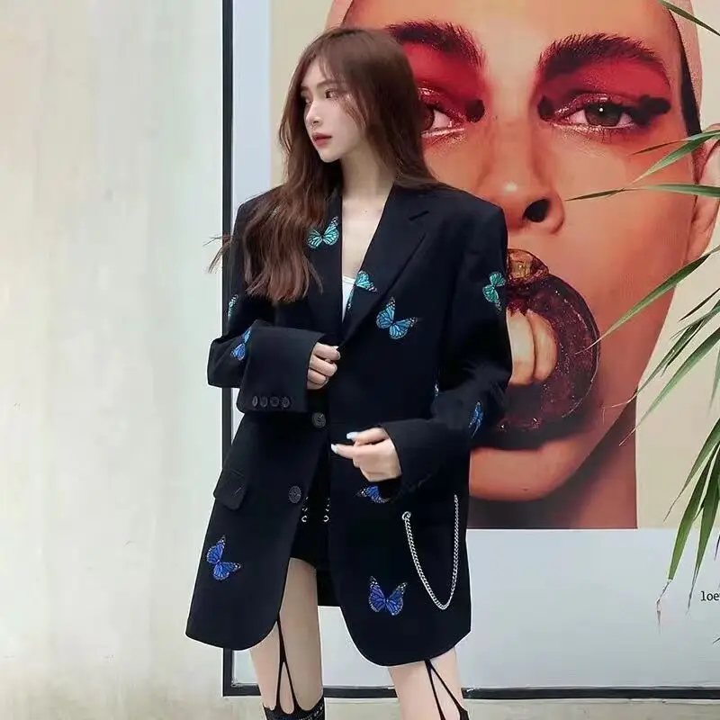 

2023 Spring And Autumn New Women Suit Jacket Butterfly Embroidery Fashion Westernized Loose Blazer Female Coat