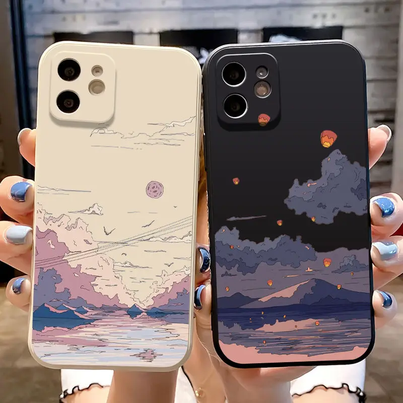 

Painting Phone Case for iPhone 13 13Pro 12 12Pro 11 Pro X XS Max XR 7 8 Plus SE Kawaii Couple Anti-Fall Soft Protective Covers