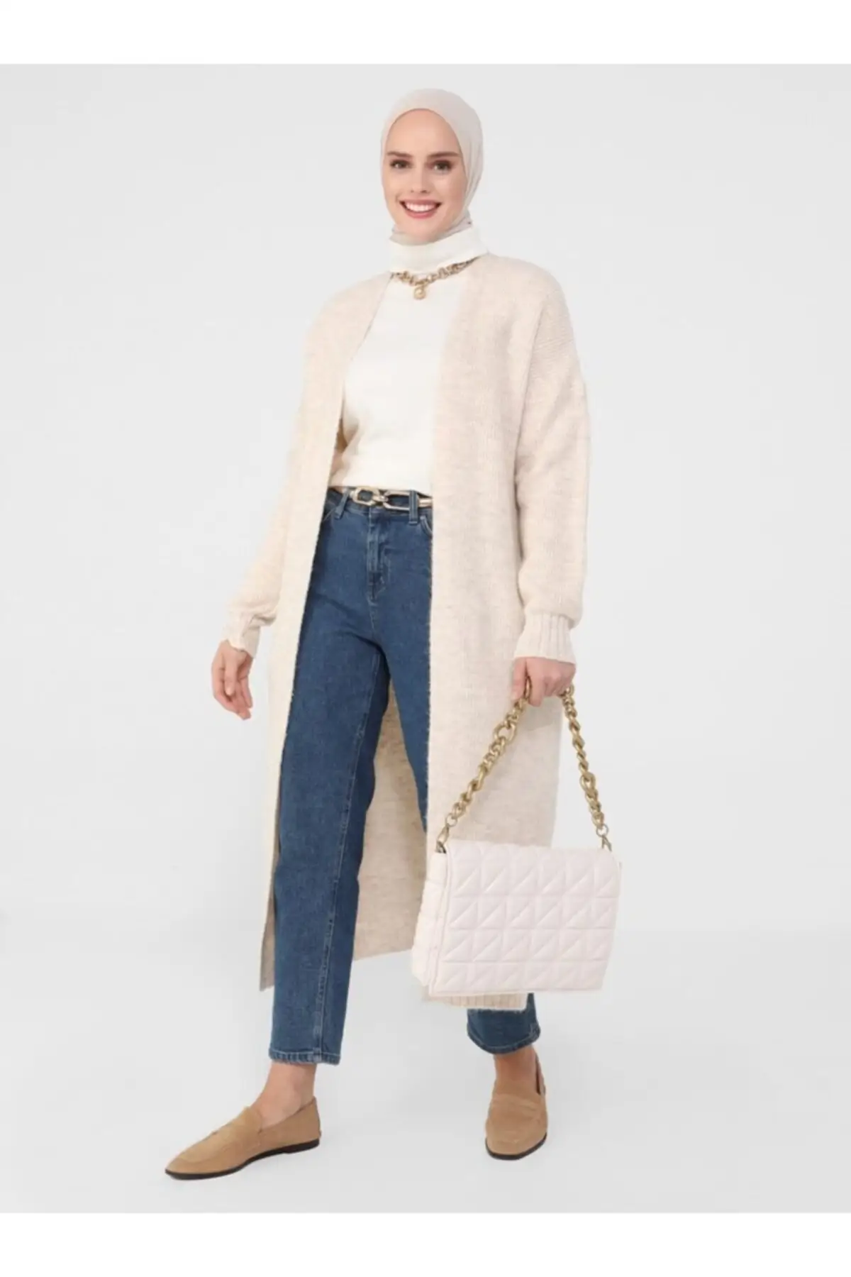 

Women's Cardigan Hidden Pocket sportswear Beige Melange Casual Casual Knitted Quality Fashion Sweaters Loose Jumper