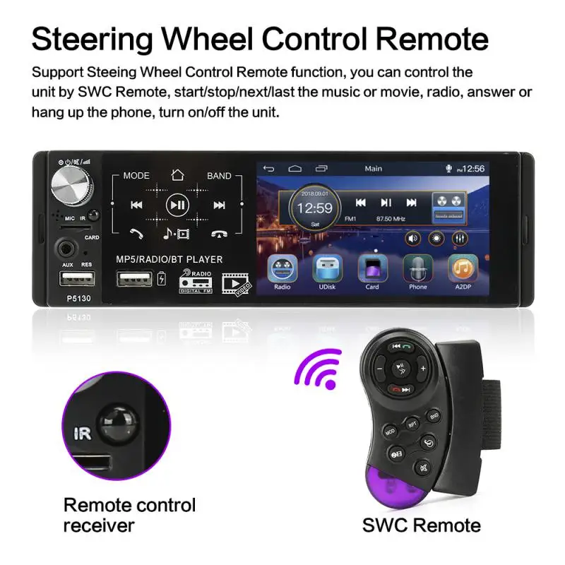 

4.1"1080P Full Key Touch Stereo Car MP5 MP3 Player + Rear Car Camera Dash Cam Car DVR USB/TF/AUX/FM/EQ/BT Bluetooth Hands-Free