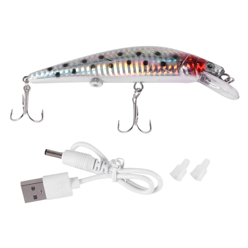 

USB Rechargeable LED Twitching Fish Lure Electric Bait Life-Like Vibrate Fishing Lure Triple Hook Electronic Fishing Baits