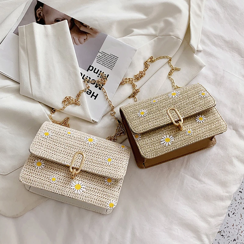 

Summer Woven Small Bag New 2022 Foreign Fashion Women's bag Simple Foreign Chain Messenger Saddle Bag