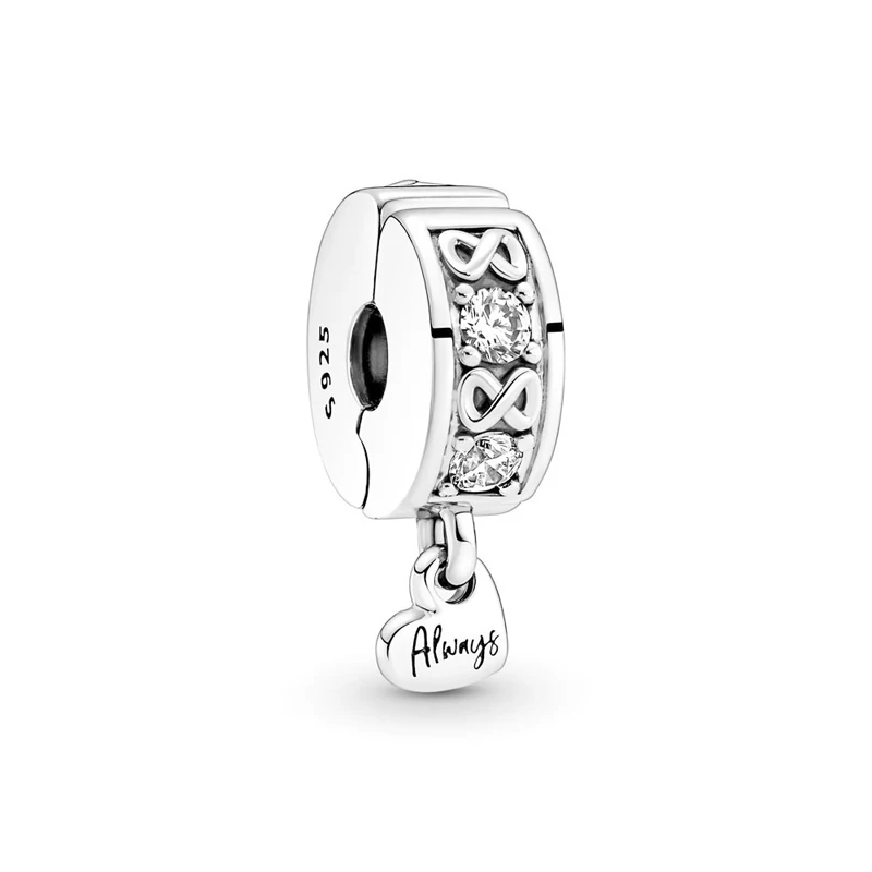 

Family Always Pave Clip Charm 925 Sterling Silver Infinity Beads Fit All Major Brands of Bracelets Necklaces Jewelry Berloque