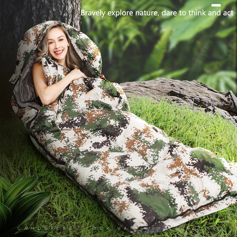 

Travel Camping Climbing Tent Equipment Nature Sleeping Bag Hiking Sealed Bag Winter Single Thick Duck Down Convenient Camouflage