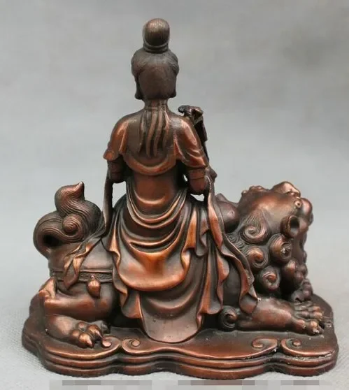 Китайская статуя Буддийского лотоса из чистой бронзы RuYi PuXian Kwan-yin GuanYin Ride Lion