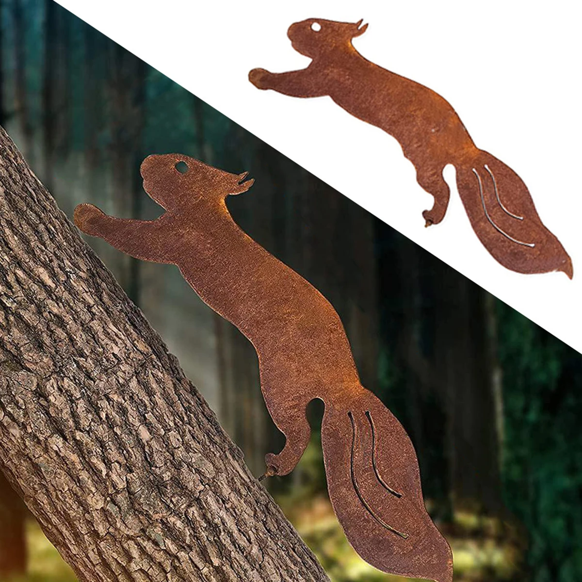 

Rusty Running Squirrel Decor Metal Squirrel Silhouette Creative Running Squirrel Statue Ornament Iron Art Tree Decor with Rusty