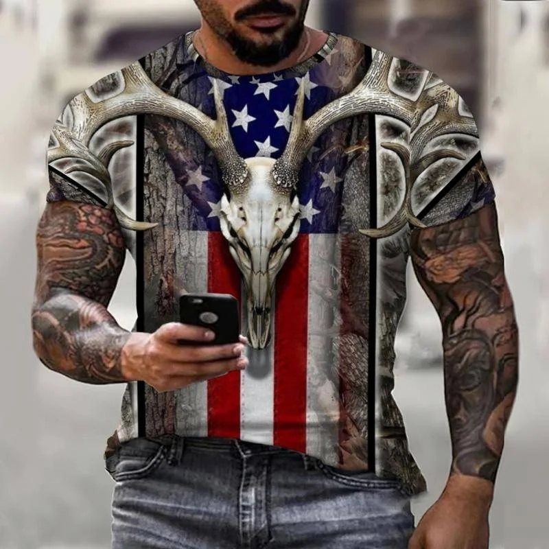 

Retro New American Flag Summer Banner Colorful Flag Men's T-Shirt 3D Men's Casual Print 0-Neck Top Short Sleeve