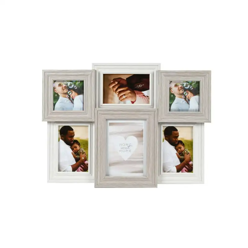 

6-Opening, for 4x6, 4x4, and 5x7 Photos, Collage Picture Frame, White-Natural DIY Decorations