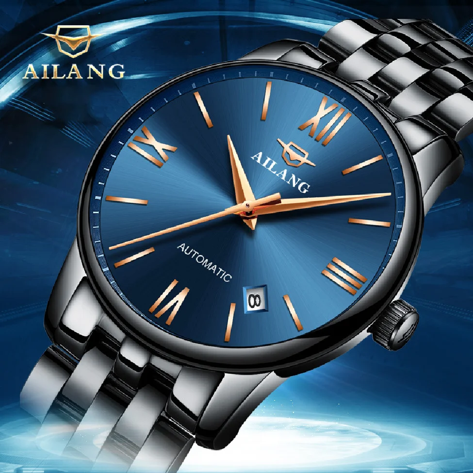 

AILANG 2023 Fashionable Simple Men Watches Famous Brand Luxury Calendar Watches Waterproof Black Steel Case Watches Clock 2603