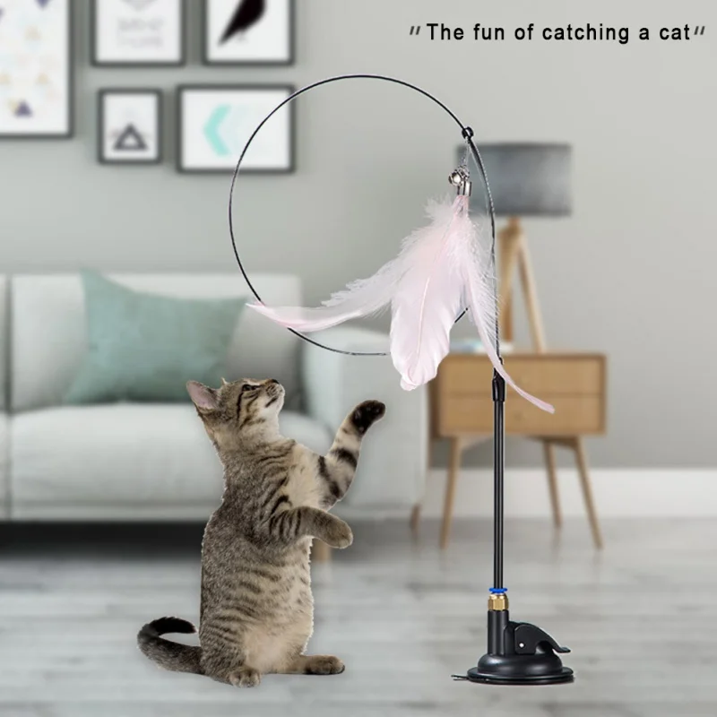 

Interactive Cat Toy Funny Feather Cat Stick Cat Simulation Bird Playing Teaser Wand Toy with Sucker for Kitten Cat Supplies