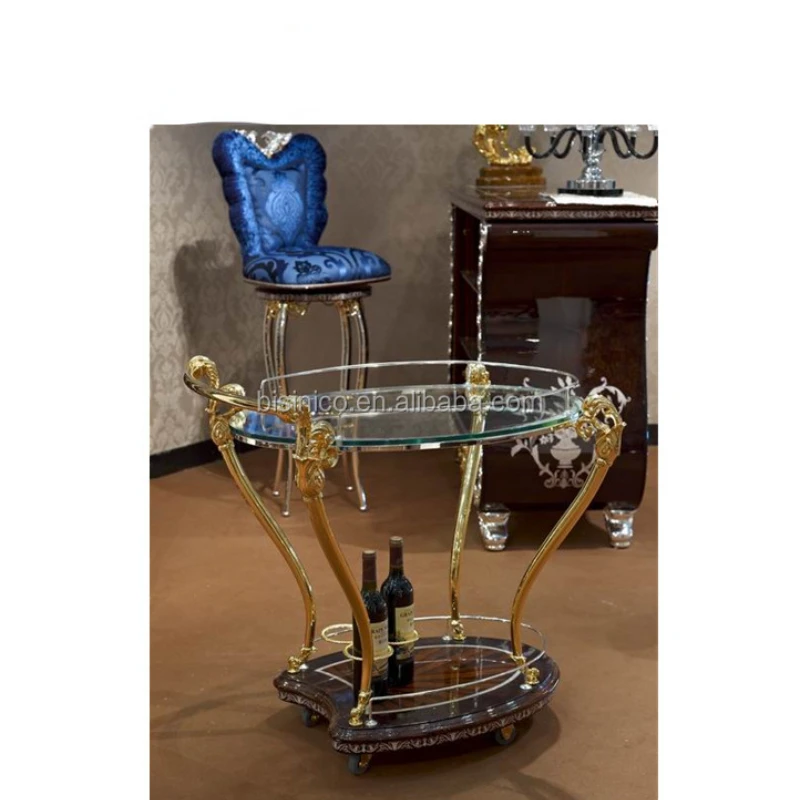 

Noble Palace Furniture 24K Gilded Dinning Car, Luxury Golden Food Service Trolley Dinning Room Set