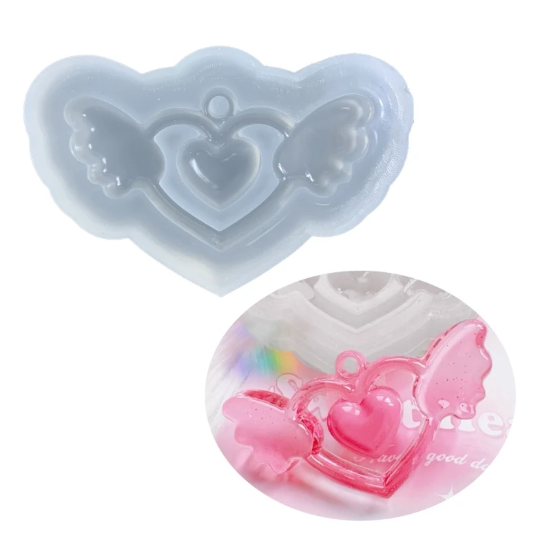 

3D Love Wings Quicksand Mold Handmade Pendant Silicone Mold DIY Resin Casting Mold for DIY Keychain Jewelry Non-stick