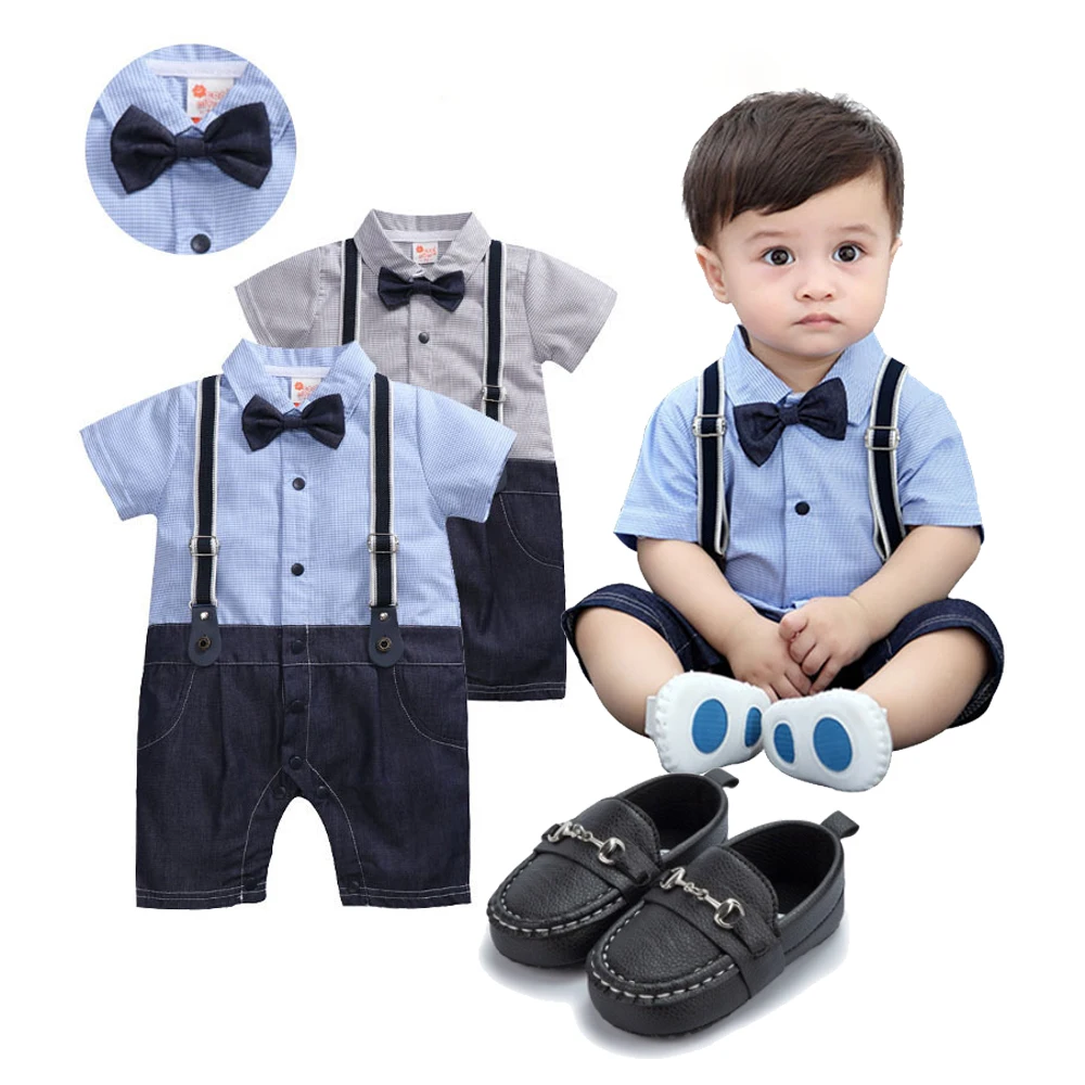 1 Year Baby Boy Clothes Suspender One-pieces Romper for Newborn  Gentleman   First Birthday Wedding Photograph