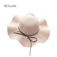 bow spring and summer new outdoor sunshade straw adult female hat fashion wave side ladies big beach hat foldable 3mz11x