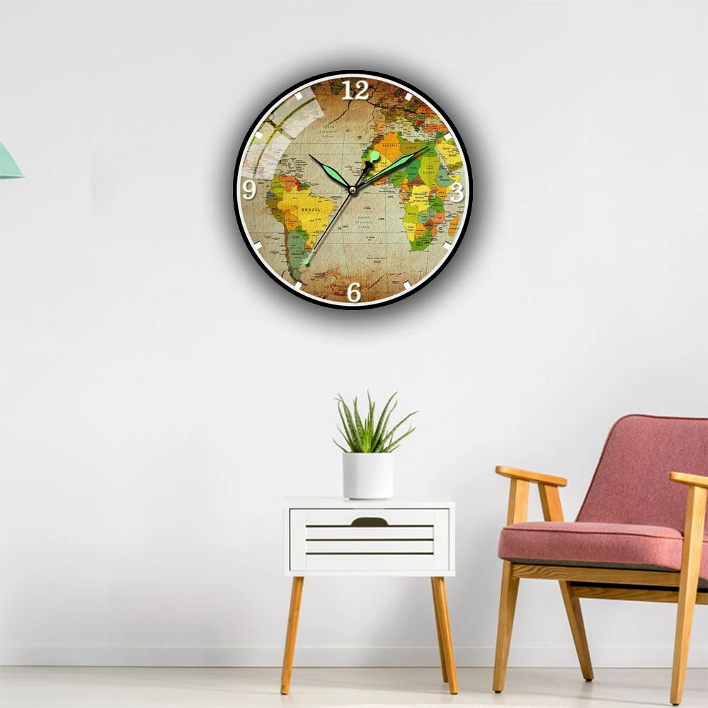 

Map Of The World Wall Clock For Home Decoration Living Room Quartz Needle Hanging Watch Modern Kitchen Clock
