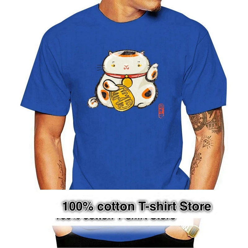 Maneki Neko Tshirt Mens Special Lucky Cat 100% Cotton T Shirt Men Short Sleeve Tees Slim Fit Summer Crewneck Clothing Printed