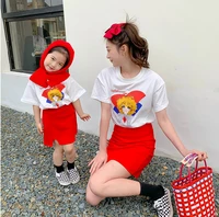 2022 mother and daughter matching outfits baby girls cute t shirts and skirt summer 2 piece outfit womens two peice clothes sets