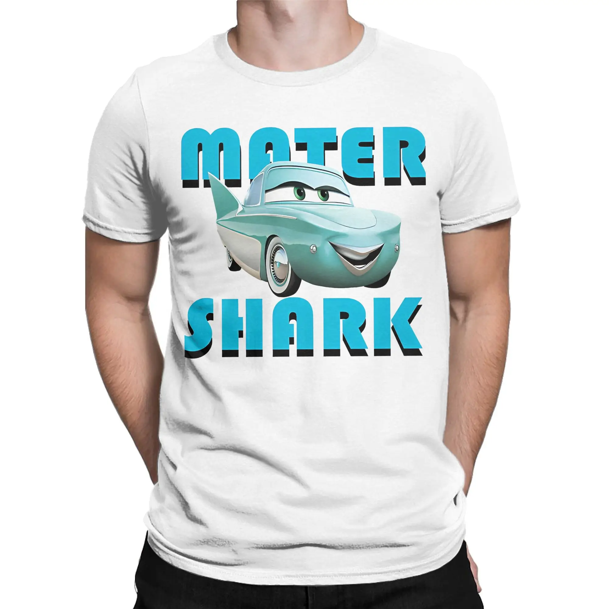 Vintage Lightning Cars Mater Shark Funny Catoon T Shirt Unisex Cotton Short Sleeve Mcqueen Crewneck Summer Tops