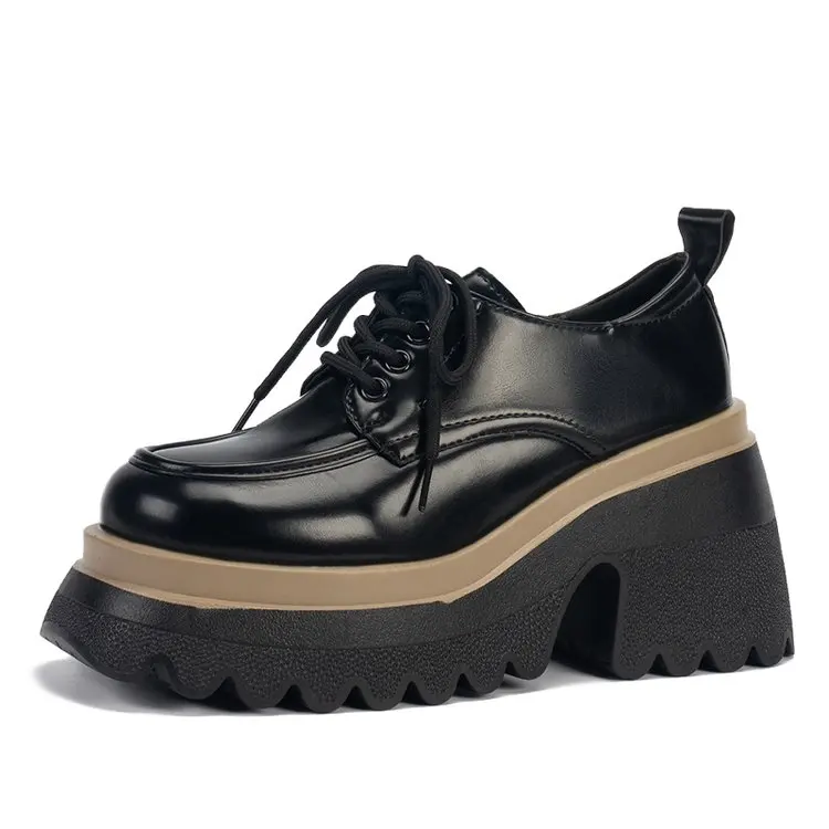 

Женские кожаные туфли со звездами, на толстой массивной подошве, повседневные туфли из матовой кожи на платформе, женские лоферы на шнуровк...