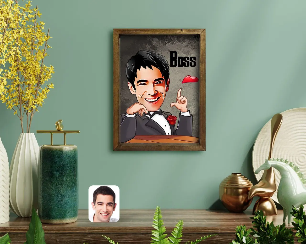 

Personalized Boss Caricature Of Natural Solid Wood Framed Tablo-3